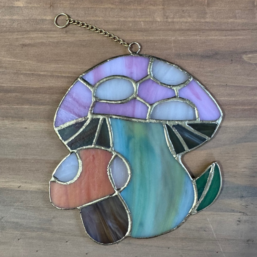 Natural Life Stained Glass Mushroom suncatcher pastel and earth tones